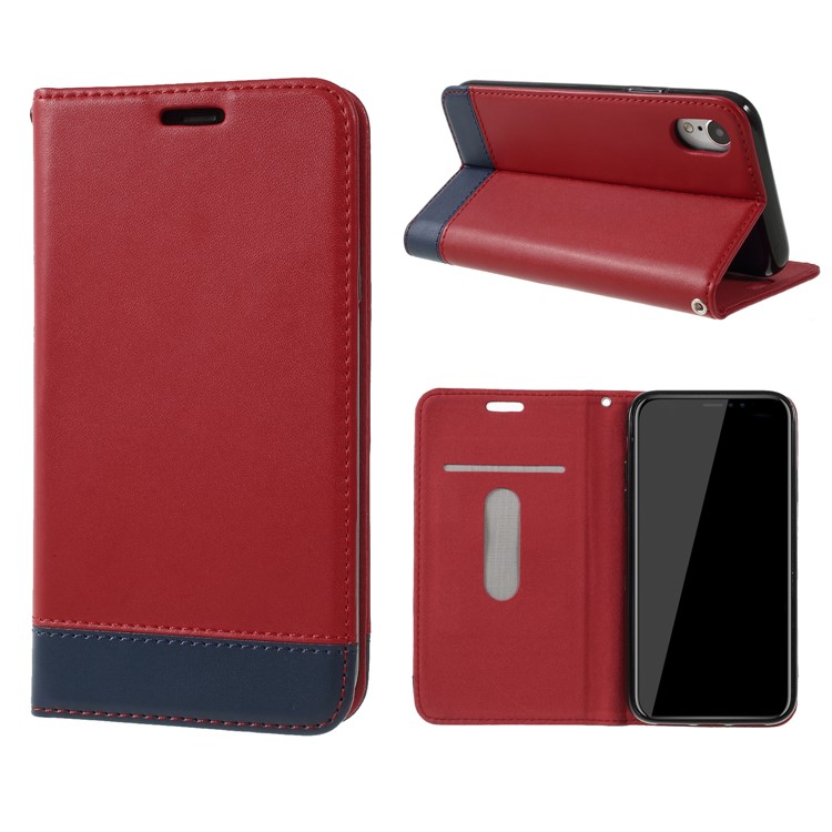 

Two-tone Splicing Stand Split Leather Mobile Case for iPhone XR 6.1 inch inch - Red