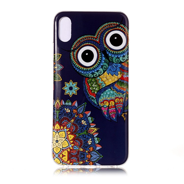 For iPhone XR 6.1 inch Luminous Patterned IMD Soft TPU Protective Case - Colorful Owl-1