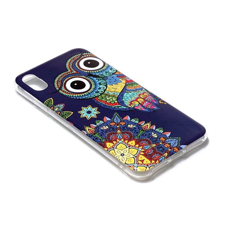 For iPhone XR 6.1 inch Luminous Patterned IMD Soft TPU Protective Case - Colorful Owl-2