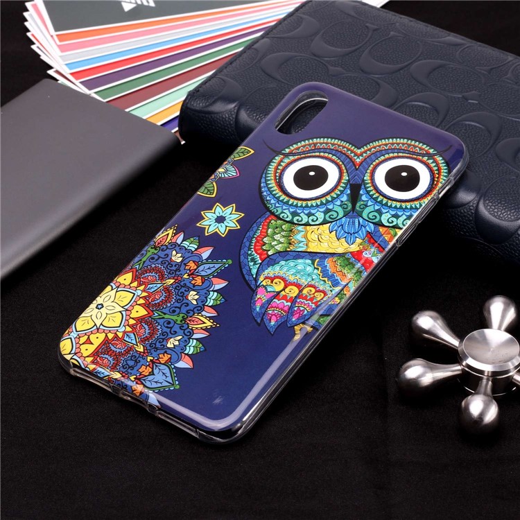 For iPhone XR 6.1 inch Luminous Patterned IMD Soft TPU Protective Case - Colorful Owl-3