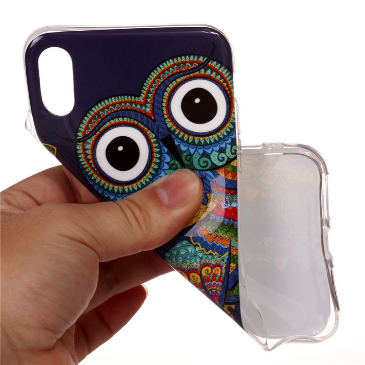 For iPhone XR 6.1 inch Luminous Patterned IMD Soft TPU Protective Case - Colorful Owl-5