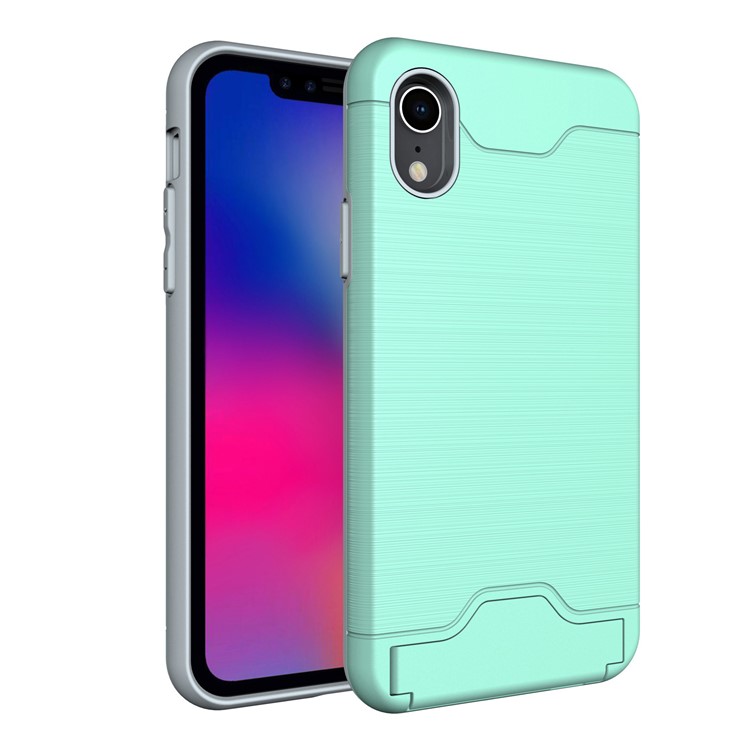 

Brushed Plastic + TPU Kickstand Card Holder Phone Casing for iPhone XR 6.1 inch - Cyan