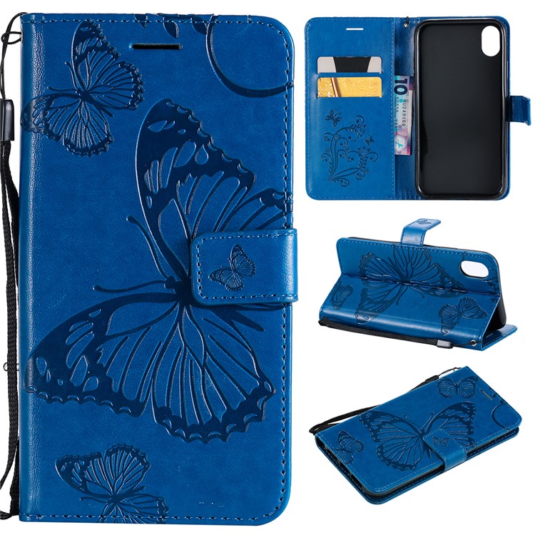 

Imprinted Butterfly Wallet Magnetic Leather Cell Phone Case for iPhone XR 6.1 inch - Blue