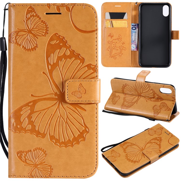 

Imprinted Butterfly Wallet Magnetic Stand Leather Mobile Phone Case for iPhone XS Max 6.5 inch - Yellow