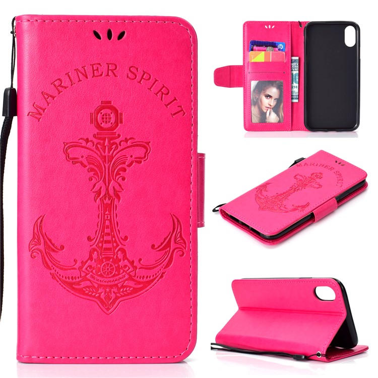 

Imprint Anchor Wallet Stand Leather Protector Cover for iPhone XS Max 6.5 inch - Rose