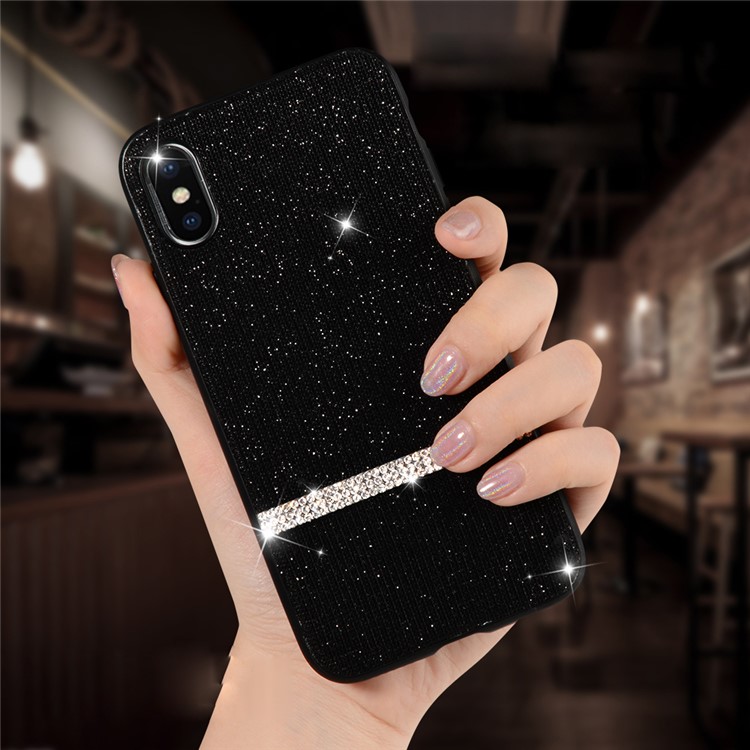 SULADA Shiny Star Series Rhinestone Decoration Flash Powder Coated TPU Case for iPhone XS Max 6.5 inch - Black-1