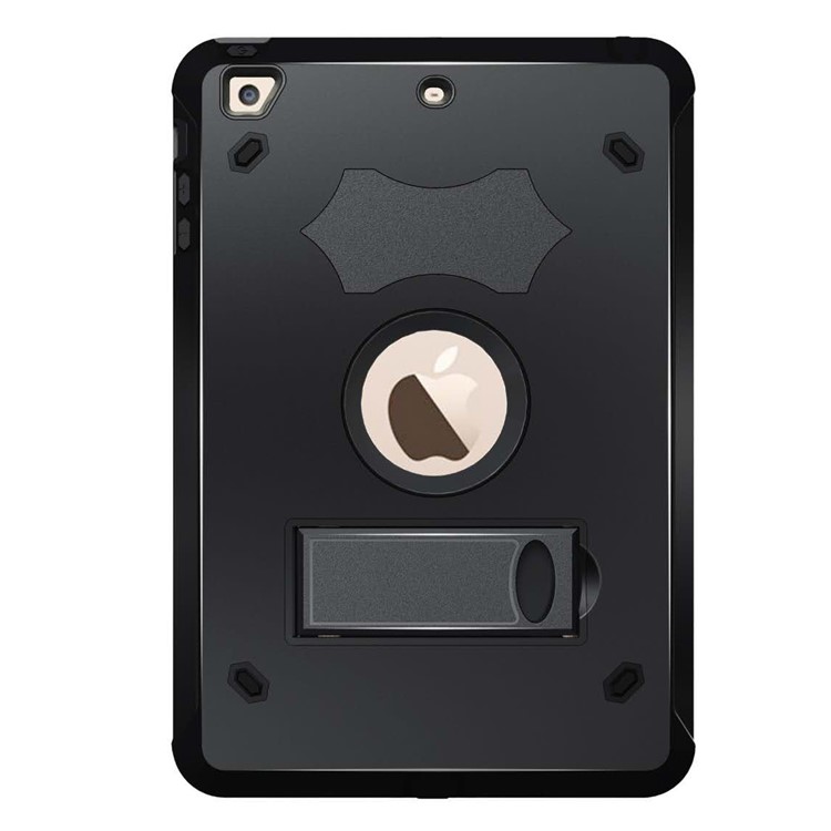 

Cool Shockproof Silicone + PC Hybrid Kickstand Case for iPad 9.7-inch (2018) / (2017) - All Black