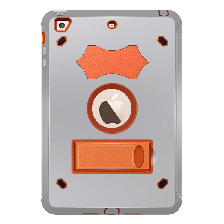 

Cool Shockproof Silicone + PC Hybrid Kickstand Cell Phone Cover for iPad 9.7-inch (2018) / (2017) - Orange / Grey