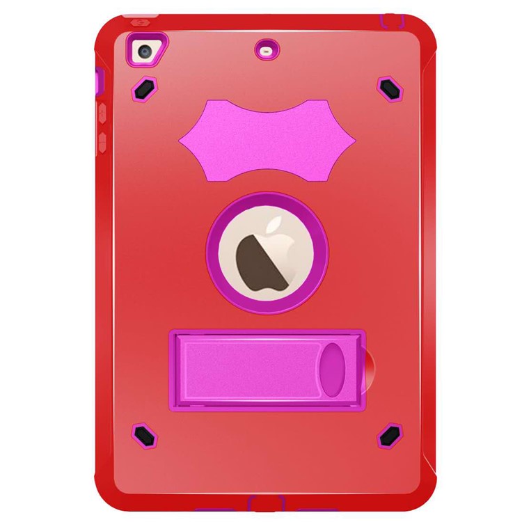 

Cool Shockproof Silicone + PC Hybrid Kickstand Mobile Cover for iPad 9.7-inch (2018) / (2017) - Rose / Red