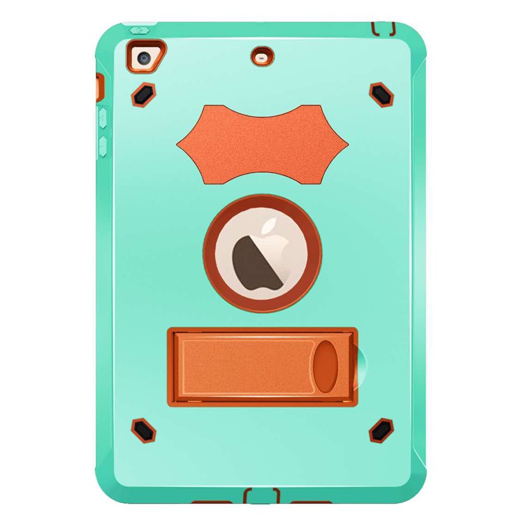

Cool Shockproof Silicone + PC Hybrid Kickstand Protective Shell for iPad 9.7-inch (2018) / (2017) - Orange / Cyan
