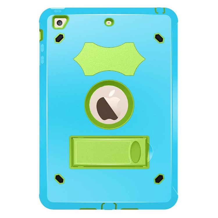 

Cool Shockproof Silicone + PC Kickstand Combo Phone Case for iPad 9.7-inch (2018) / (2017) - Green / Blue
