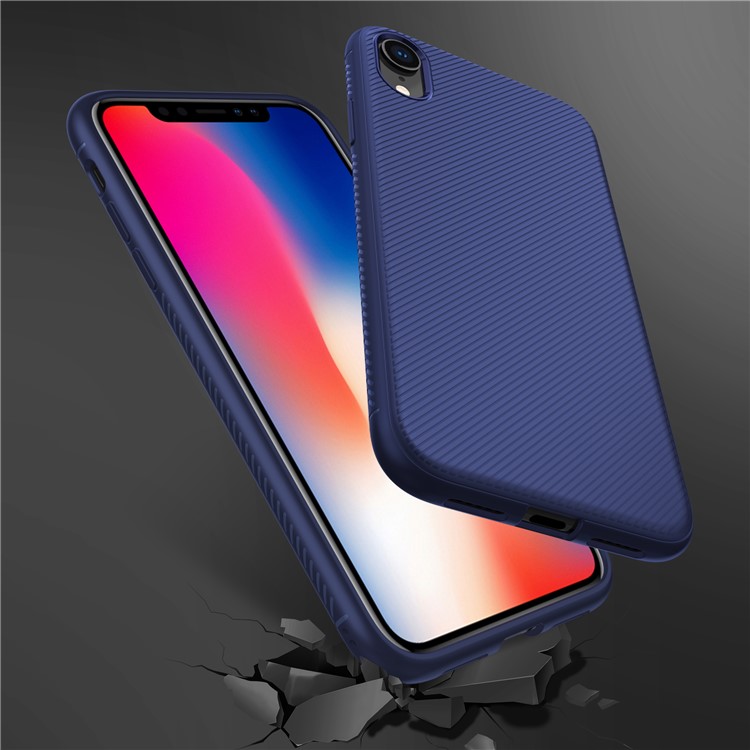 

Джаз Серии Саржа Текстуры ТПУ Задний Корпус Телефона Для Iphone XR 6,1 Дюйма - Темно-синий, iPhone XR