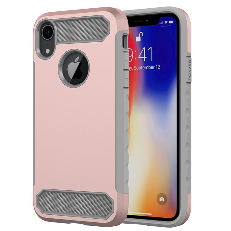 

Carbon Fiber Texture PC + TPU Hybrid Cell Phone Shell for iPhone XR 6.1 inch - Rose Gold