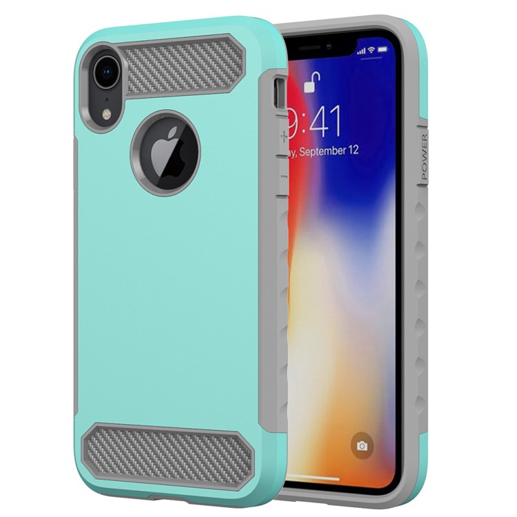 

Carbon Fiber Texture PC + TPU Hybrid Back Phone Cover for iPhone XR 6.1 inch - Cyan