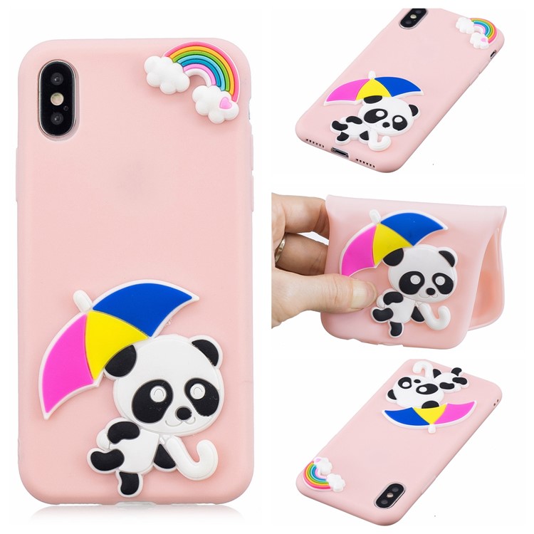 

3D Cartoon Pattern TPU Accessory Case for iPhone XR 6.1 inch - Rose Gold Case Panda Holding Umbrella Pattern, iPhone XR 6.1 inch