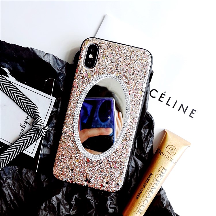 

Для Iphone X Блестки Блестки Украшены PC + TPU Телефон Оболочки С Зеркалом - Золото, iPhone X