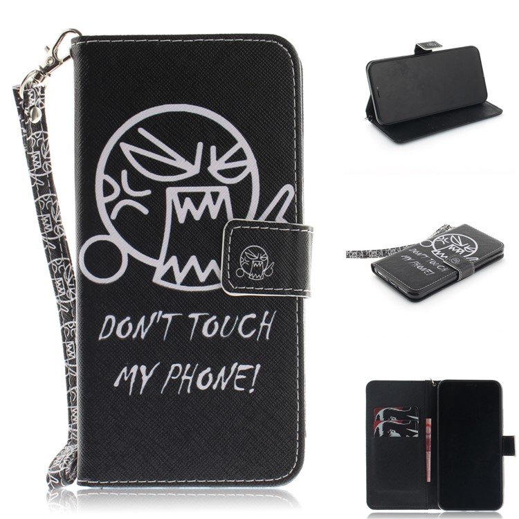 

Patterned Leather Wallet Folio Mobile Phone Casing for iPhone XS Max 6.5 inch - Do not Touch My Phone, iPhone XS Max