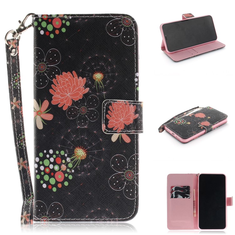 

Patterned Leather Wallet Folio Protective Magnetic Card Holder Cover for iPhone XS Max 6.5 inch - Vivid Flowers, iPhone XS Max