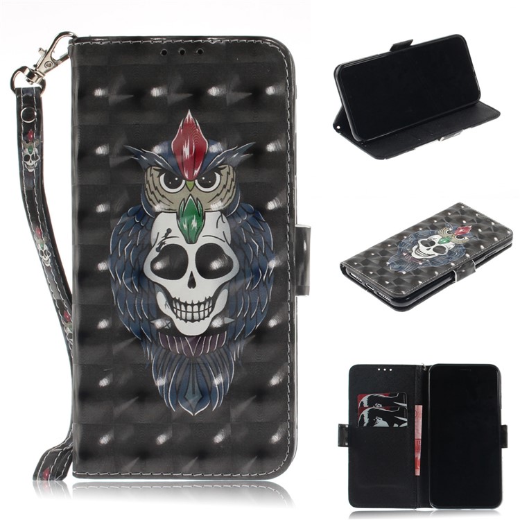 

Pattern Printing Light Spot Decor Stand Leather Wallet Case for iPhone XS Max 6.5 inch - Skull and Owl
