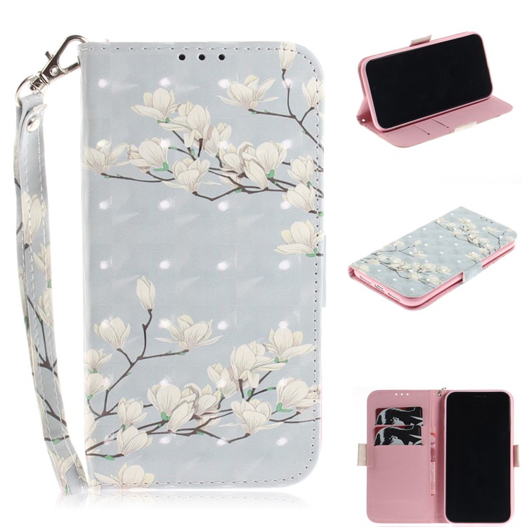 

Patterned Wallet Stand PU Leather Protection Cover for iPhone XR 6.1 inch - White Flower