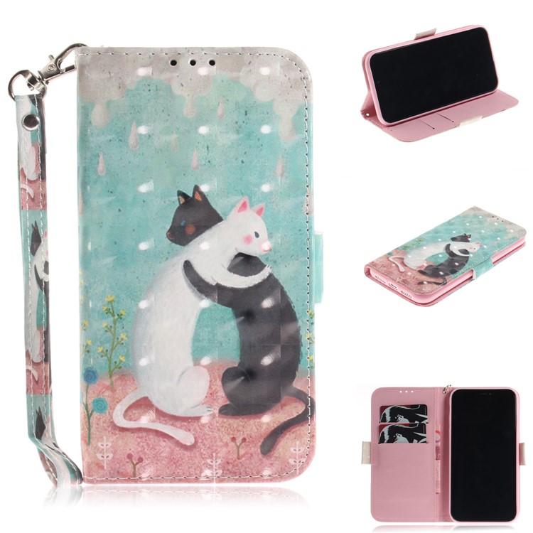 

Patterned Wallet Stand PU Leather Protective Shell for iPhone XR 6.1 inch - Hugging Cats