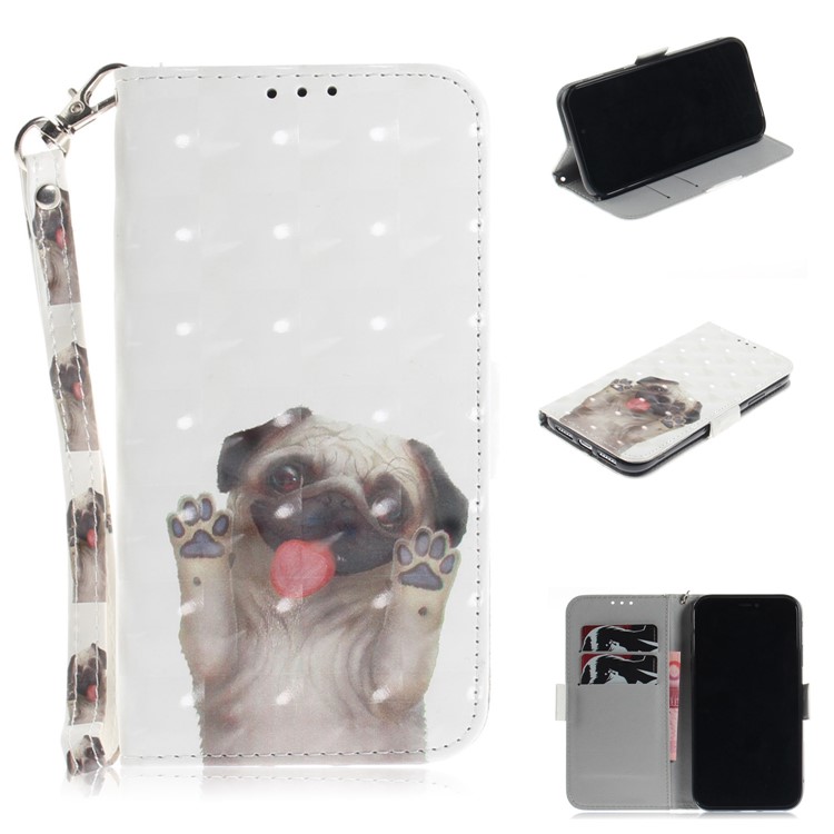

Patterned Wallet Stand PU Leather Case Accessory for iPhone XR 6.1 inch - Dog Waving Paws