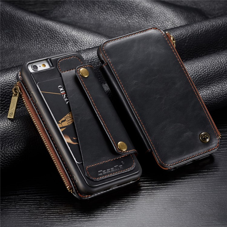 CASEME 011 Series Detachable 2-in-1 Business Zipper Leather Wallet Cover for iPhone 6s / 6 4.7-inch - Black-1