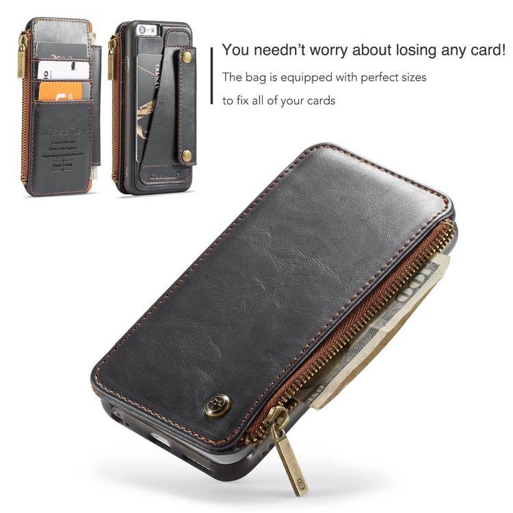CASEME 011 Series Detachable 2-in-1 Business Zipper Leather Wallet Cover for iPhone 6s / 6 4.7-inch - Black-10