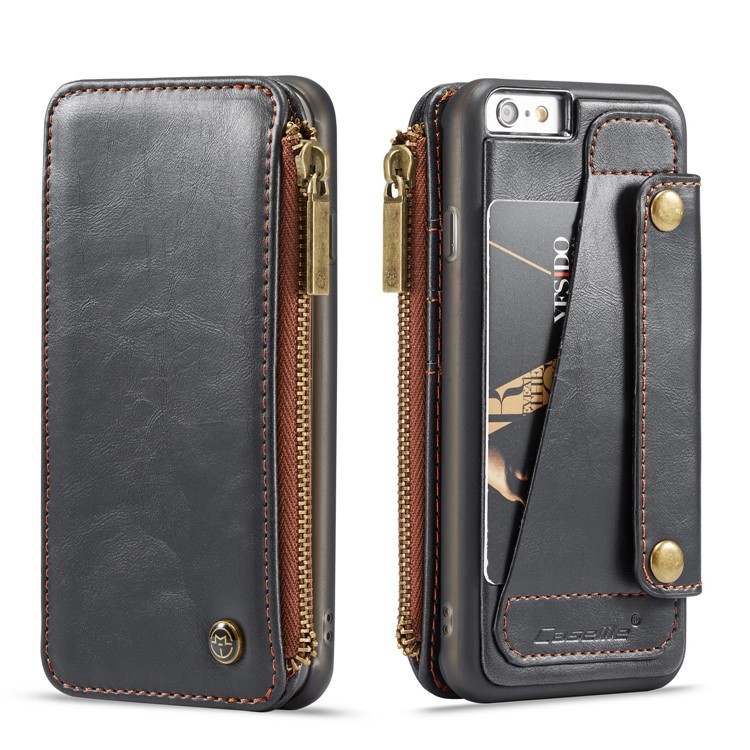 CASEME 011 Series Detachable 2-in-1 Business Zipper Leather Wallet Cover for iPhone 6s / 6 4.7-inch - Black-12