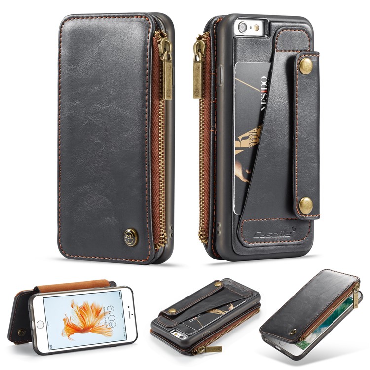 CASEME 011 Series Detachable 2-in-1 Business Zipper Leather Wallet Cover for iPhone 6s / 6 4.7-inch - Black-13