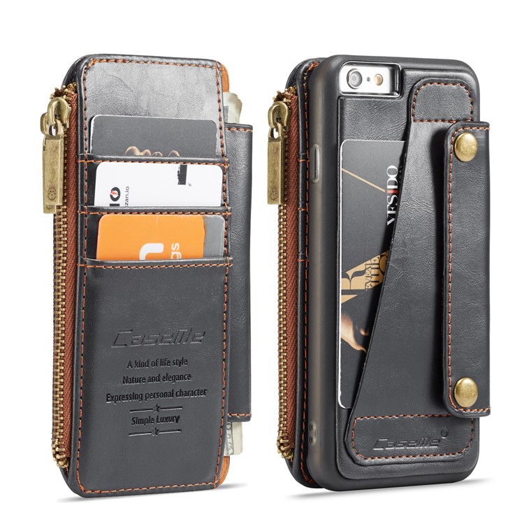 CASEME 011 Series Detachable 2-in-1 Business Zipper Leather Wallet Cover for iPhone 6s / 6 4.7-inch - Black-14