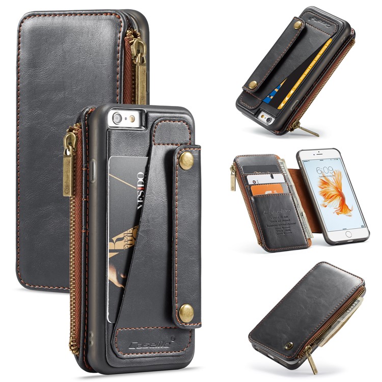 CASEME 011 Series Detachable 2-in-1 Business Zipper Leather Wallet Cover for iPhone 6s / 6 4.7-inch - Black-2