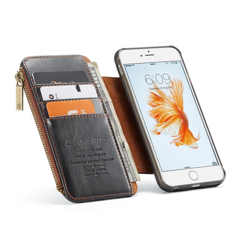 CASEME 011 Series Detachable 2-in-1 Business Zipper Leather Wallet Cover for iPhone 6s / 6 4.7-inch - Black-22