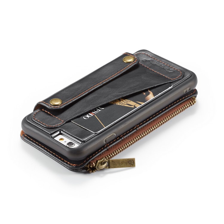 CASEME 011 Series Detachable 2-in-1 Business Zipper Leather Wallet Cover for iPhone 6s / 6 4.7-inch - Black-27
