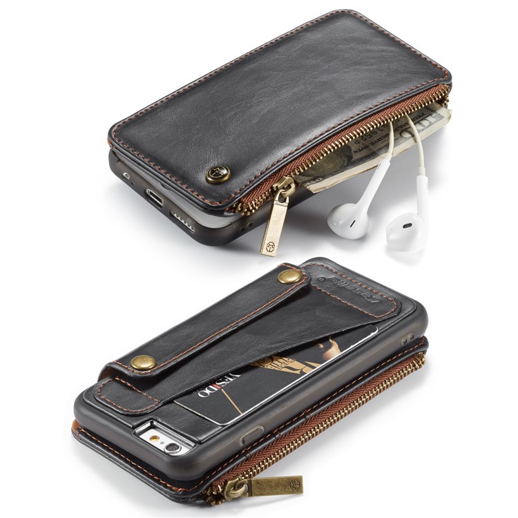 CASEME 011 Series Detachable 2-in-1 Business Zipper Leather Wallet Cover for iPhone 6s / 6 4.7-inch - Black-3