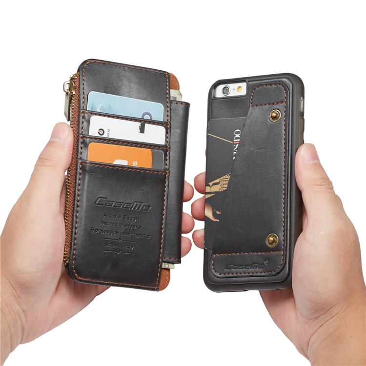 CASEME 011 Series Detachable 2-in-1 Business Zipper Leather Wallet Cover for iPhone 6s / 6 4.7-inch - Black-30