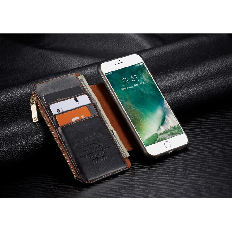 CASEME 011 Series Detachable 2-in-1 Business Zipper Leather Wallet Cover for iPhone 6s / 6 4.7-inch - Black-34