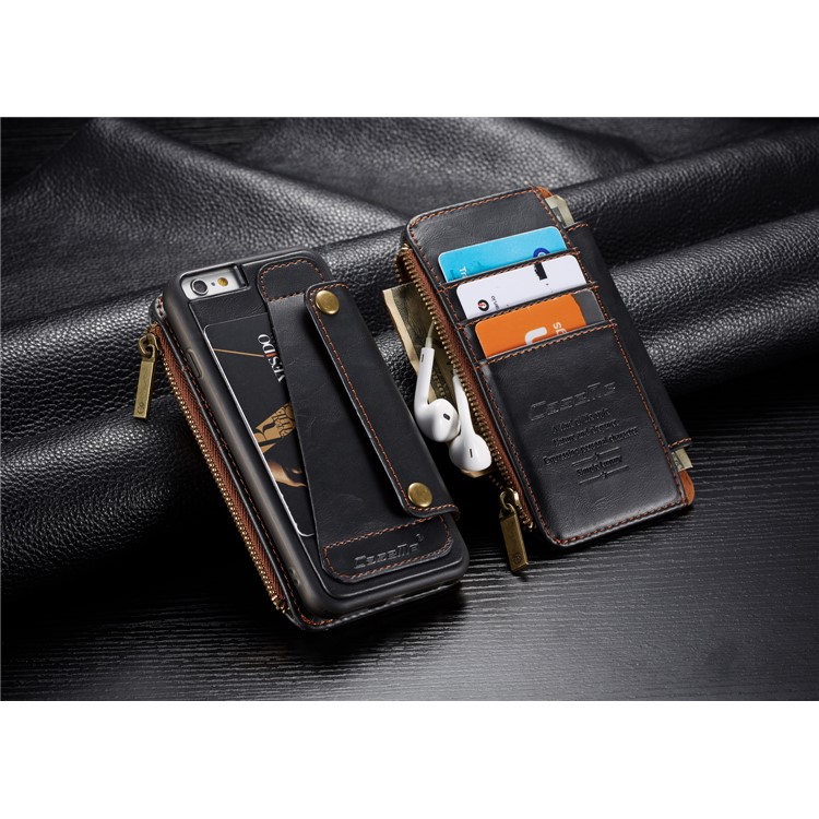 CASEME 011 Series Detachable 2-in-1 Business Zipper Leather Wallet Cover for iPhone 6s / 6 4.7-inch - Black-35
