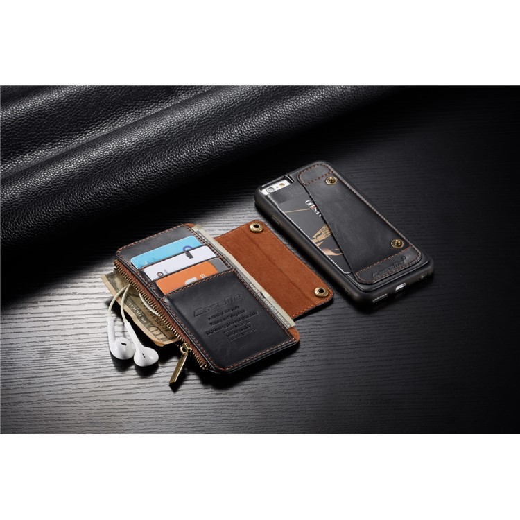 CASEME 011 Series Detachable 2-in-1 Business Zipper Leather Wallet Cover for iPhone 6s / 6 4.7-inch - Black-36
