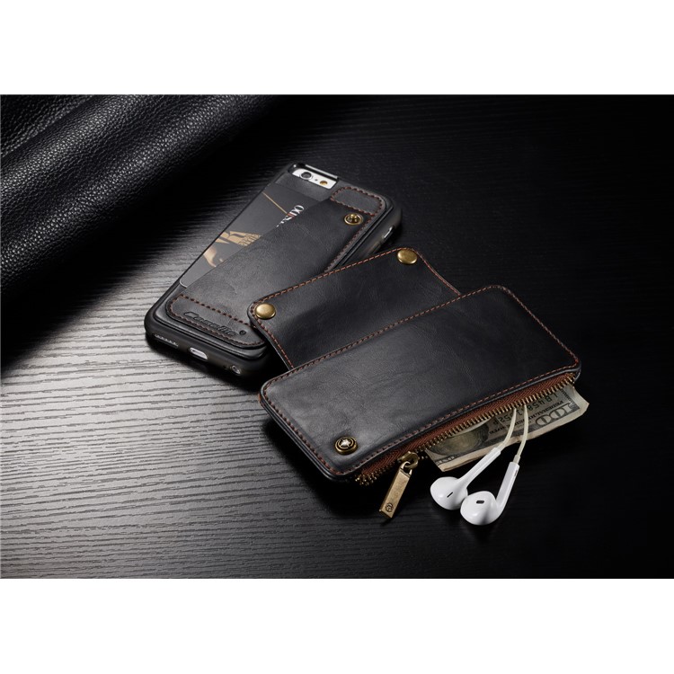 CASEME 011 Series Detachable 2-in-1 Business Zipper Leather Wallet Cover for iPhone 6s / 6 4.7-inch - Black-37