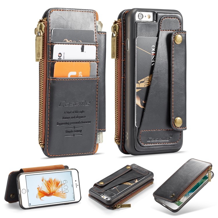 CASEME 011 Series Detachable 2-in-1 Business Zipper Leather Wallet Cover for iPhone 6s / 6 4.7-inch - Black-4