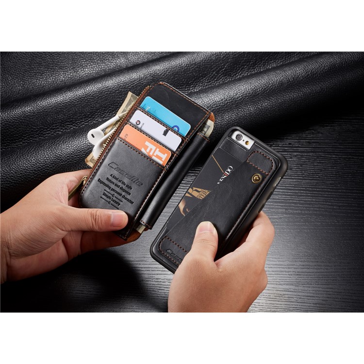 CASEME 011 Series Detachable 2-in-1 Business Zipper Leather Wallet Cover for iPhone 6s / 6 4.7-inch - Black-41