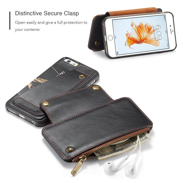 CASEME 011 Series Detachable 2-in-1 Business Zipper Leather Wallet Cover for iPhone 6s / 6 4.7-inch - Black-5