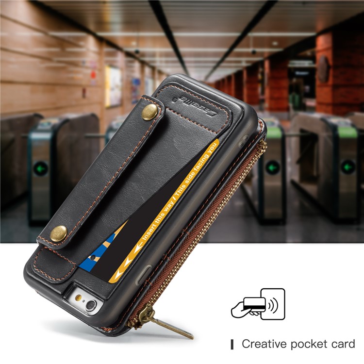 CASEME 011 Series Detachable 2-in-1 Business Zipper Leather Wallet Cover for iPhone 6s / 6 4.7-inch - Black-6