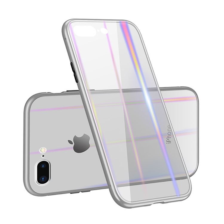 

Для Iphone 8 Plus / 7 Плюс Лазерная Модель Съемная Магнитная Пластиковая Рамка + Закаленное Стеклянное Заднее Покрытие Телефона - Серебряный, iPhone 8 Plus