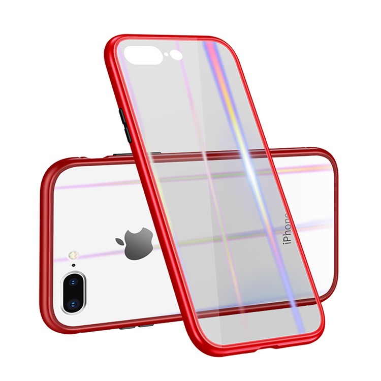 

Для Iphone 8 Plus / 7 Плюс Лазерная Модель Съемная Магнитная Пластиковая Рамка + Закаленная Стеклянная Задняя Оболочка Телефона - Красный, iPhone 8 Plus