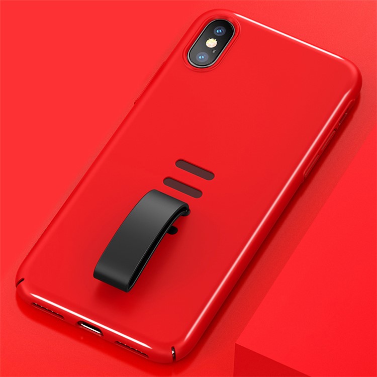 

For iPhone Xs 5.8-inch Plastic Hard Mobile Shell with Soft Rubber Ring - Red