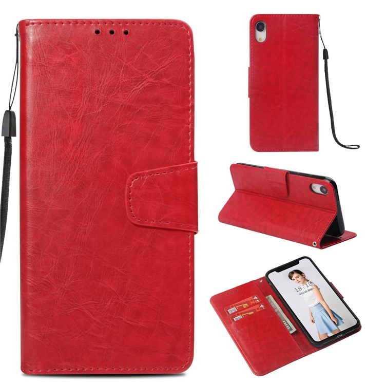

Vintage Oil Buffed Leather Wallet Phone Cover for iPhone XR 6.1 inch - Red