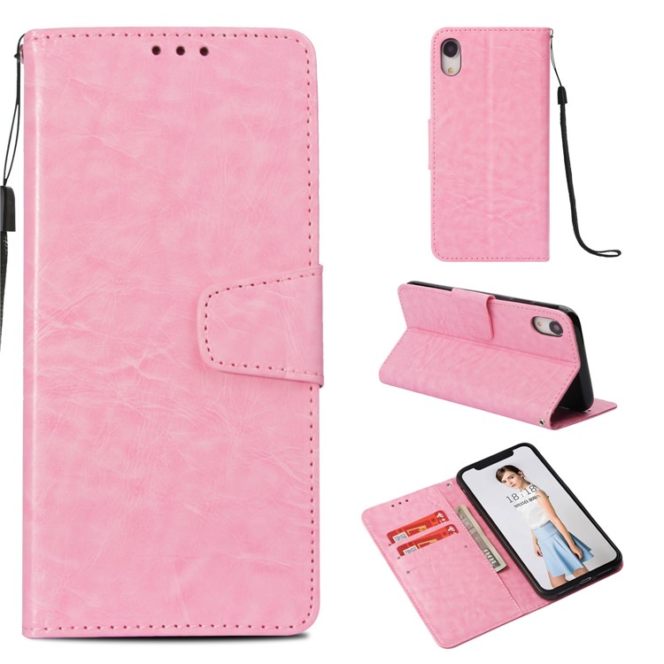 

Vintage Oil Buffed Leather Flip Stand Mobile Case for iPhone XR 6.1 inch - Pink