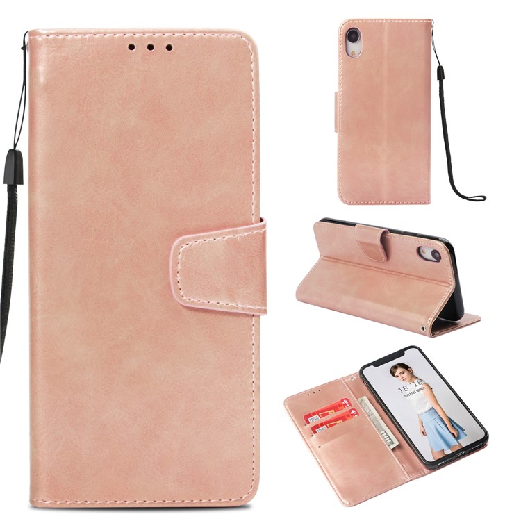

Vintage Oil Buffed Leather Flip Stand Mobile Cover for iPhone XR 6.1 inch - Rose Gold